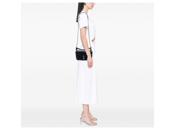 Chanel Mini Nera in Pelle di Pecora Trapuntata Doppio Chevron Nero - vista 7