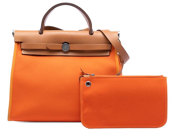 Hermès Arancione Toile Herbag Zip 31 - vista 8