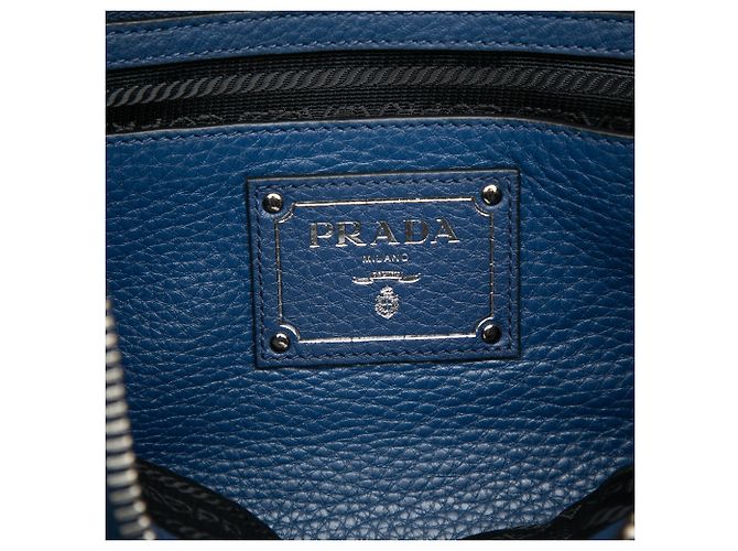 Prada Blue Vitello Phenix Zip Top Handtasche Blau - Ansicht 5
