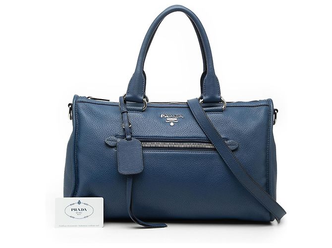 Prada Blue Vitello Phenix Zip Top Handtasche Blau - Ansicht 6