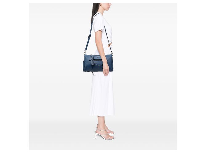 Prada Blue Vitello Phenix Zip Top Handtasche Blau - Ansicht 7