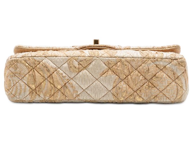 Chanel Beige Medio Classico Ricamato Tela Doppio Flap - vista 3