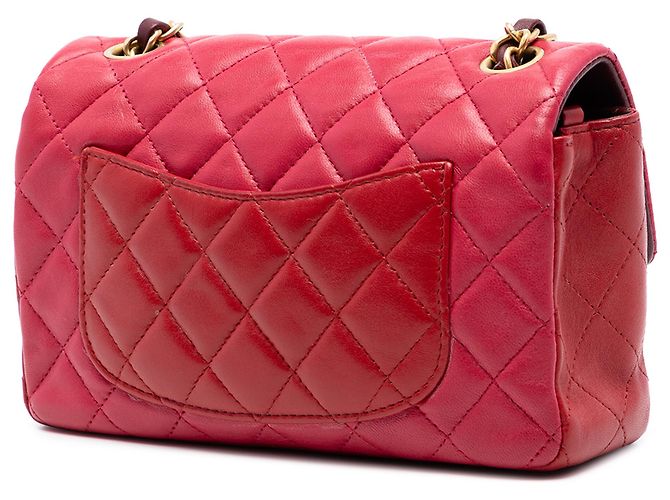 Chanel Red Mini Rectangular Classic Tricolor Lambskin Single Flap Dark red - view 2