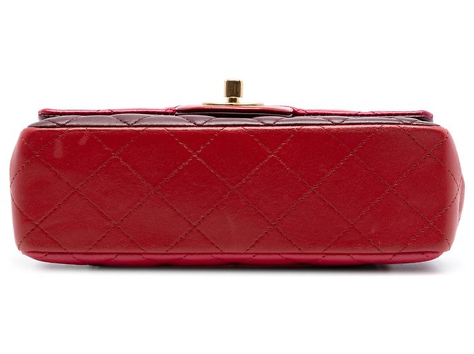 Chanel Red Mini Rectangular Classic Tricolor Lambskin Single Flap Dark red - view 3