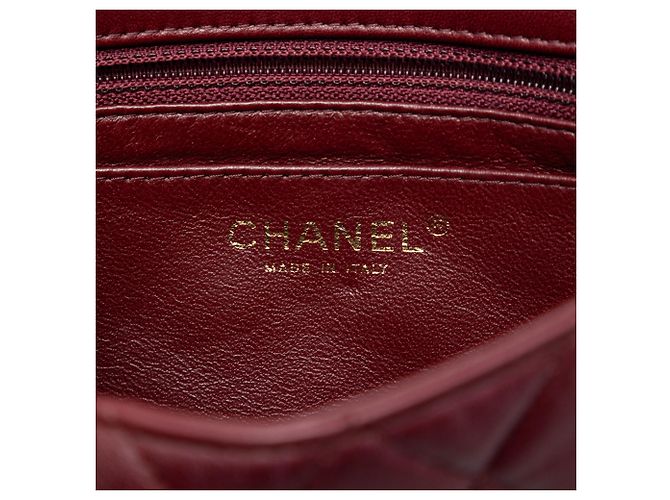 Chanel Red Mini Rectangular Classic Tricolor Lambskin Single Flap Dark red - view 5