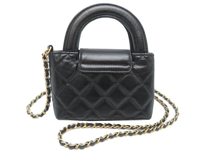 Sac à bandoulière en cuir de veau noir avec chaîne Chanel - vue 2