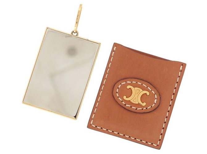 Céline NUOVO PENDENTE A SPECCHIO CELINE 46T393BBR CASE IN CUOIO LOGO TRIONFO PENDENTE D'oro - vista 3