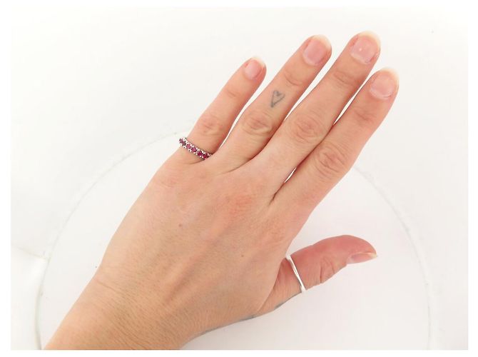 Autre Marque ANELLO AMERICANO PAVÉ COMPLETO 20 RUBINI 1.4CT IN ORO BIANCO 18K 2.9GR Argento - vista 10