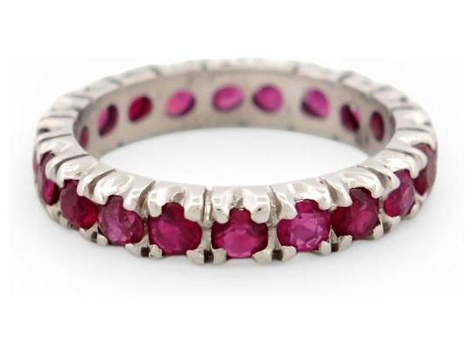 Autre Marque ANELLO AMERICANO PAVÉ COMPLETO 20 RUBINI 1.4CT IN ORO BIANCO 18K 2.9GR Argento - vista 3