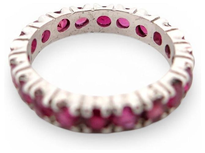 Autre Marque ANELLO AMERICANO PAVÉ COMPLETO 20 RUBINI 1.4CT IN ORO BIANCO 18K 2.9GR Argento - vista 5
