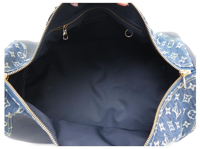 NOVO SACO DE MÃO LOUIS VUITTON KEEPALL 50 X NIGO M45975 CANVAS DENIM AZUL COURO Azul marinho - vista 13