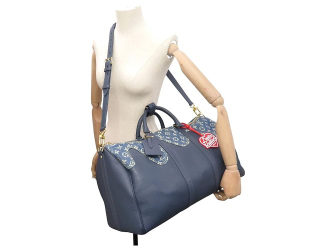 NOVO SACO DE MÃO LOUIS VUITTON KEEPALL 50 X NIGO M45975 CANVAS DENIM AZUL COURO Azul marinho - vista 5