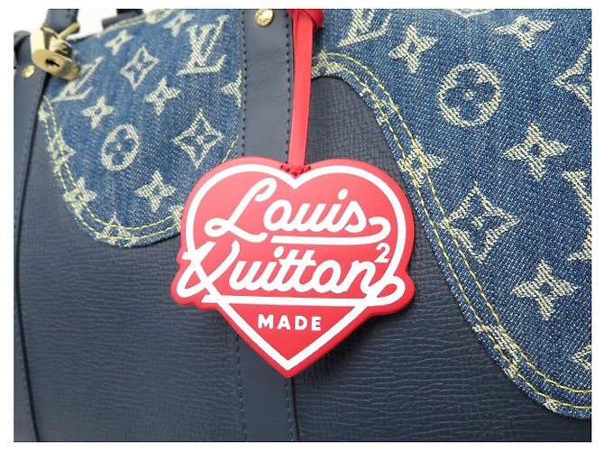 NOVO SACO DE MÃO LOUIS VUITTON KEEPALL 50 X NIGO M45975 CANVAS DENIM AZUL COURO Azul marinho - vista 6