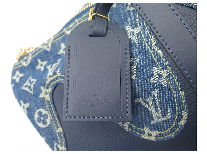 NOVO SACO DE MÃO LOUIS VUITTON KEEPALL 50 X NIGO M45975 CANVAS DENIM AZUL COURO Azul marinho - vista 7