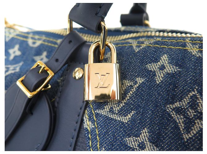 NOVO SACO DE MÃO LOUIS VUITTON KEEPALL 50 X NIGO M45975 CANVAS DENIM AZUL COURO Azul marinho - vista 8