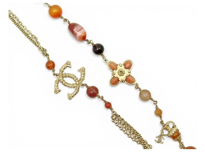 NUOVO COLLIER CHANEL SAUTOIR PIETRE MULTICOLORI LOGO CC D'oro - vista 4