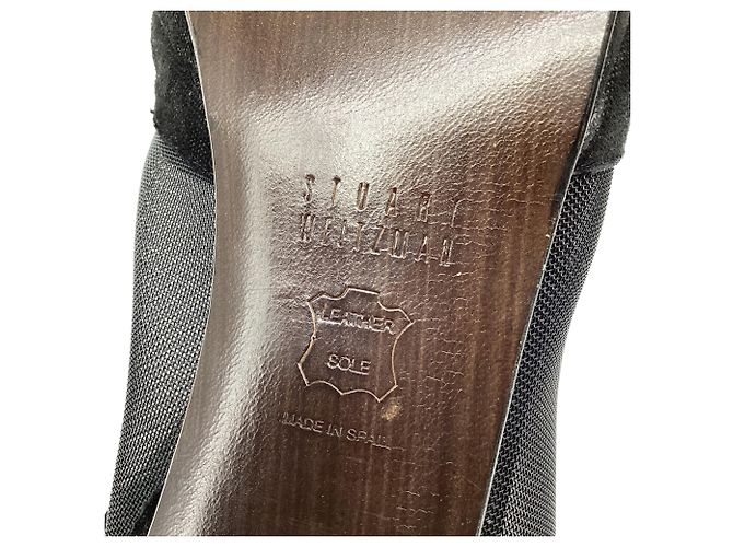 Schwarze Leder-Stiefel mit Mesh-Akzent und hohen Absätzen von Stuart Weitzman - Ansicht 11