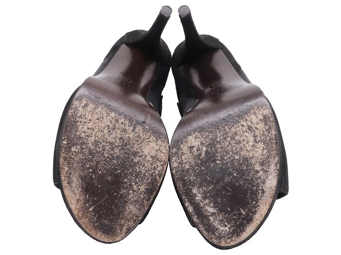 Schwarze Leder-Stiefel mit Mesh-Akzent und hohen Absätzen von Stuart Weitzman - Ansicht 8