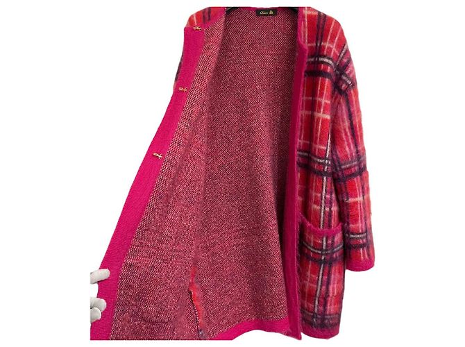 Autre Marque Cárdigan largo de mohair con estampado de cuadros Drawer Rosa - vista 3