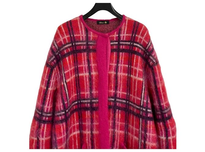 Autre Marque Cárdigan largo de mohair con estampado de cuadros Drawer Rosa - vista 4