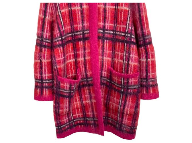 Autre Marque Cárdigan largo de mohair con estampado de cuadros Drawer Rosa - vista 5