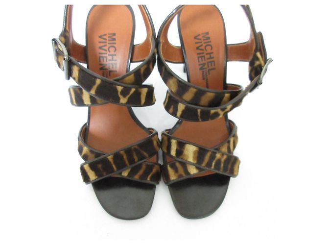 Autre Marque Sandali in pelle di vitello leopardati Michel Vivien Marrone - vista 2