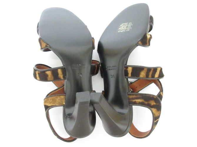 Autre Marque Sandali in pelle di vitello leopardati Michel Vivien Marrone - vista 6