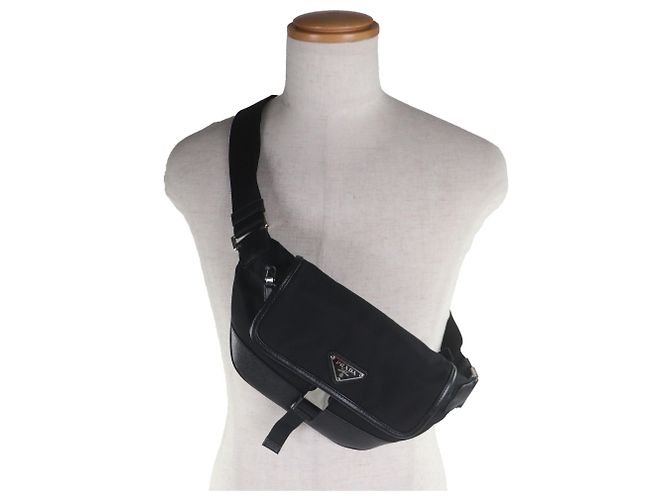 Borsa a corpo in nylon e pelle Prada 2VH176 Nero - vista 2