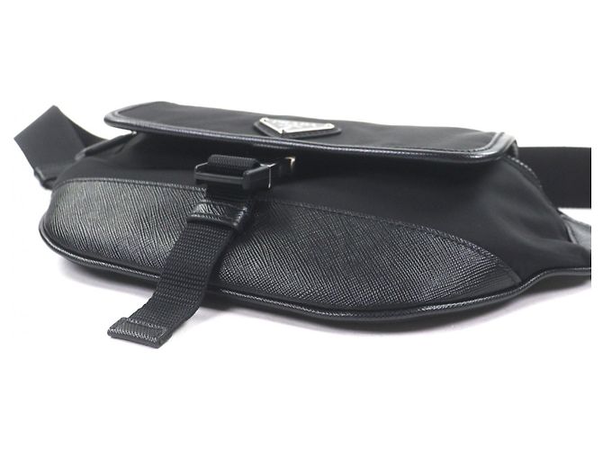 Borsa a corpo in nylon e pelle Prada 2VH176 Nero - vista 4