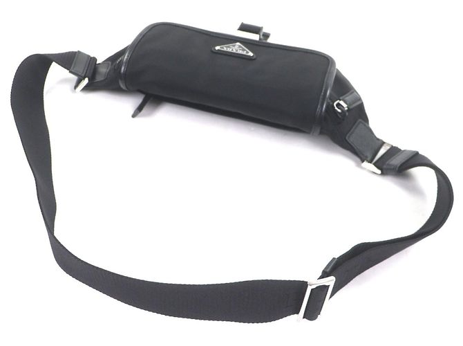 Borsa a corpo in nylon e pelle Prada 2VH176 Nero - vista 5