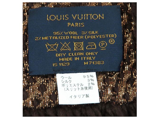 Sciarpa Logomania Shine in Lana e Seta Louis Vuitton 2019 Marrone D'oro - vista 6