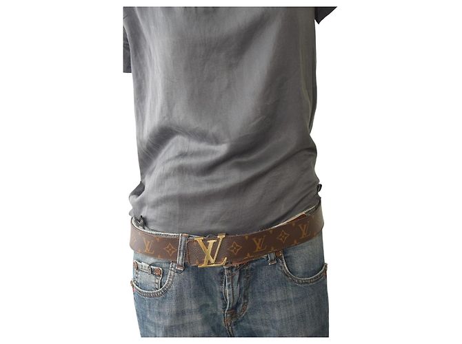 Louis Vuitton LV Initiales Gürtel aus Monogramm-Canvas / Leder mit goldener Schnalle, Größe 95/38 Braun - Ansicht 2