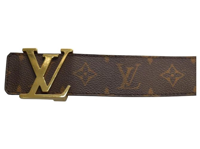 Louis Vuitton LV Initiales Gürtel aus Monogramm-Canvas / Leder mit goldener Schnalle, Größe 95/38 Braun - Ansicht 4