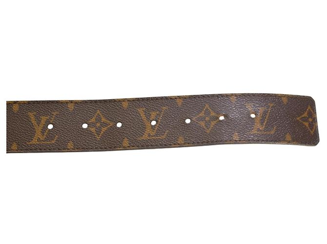 Louis Vuitton LV Initiales Gürtel aus Monogramm-Canvas / Leder mit goldener Schnalle, Größe 95/38 Braun - Ansicht 5