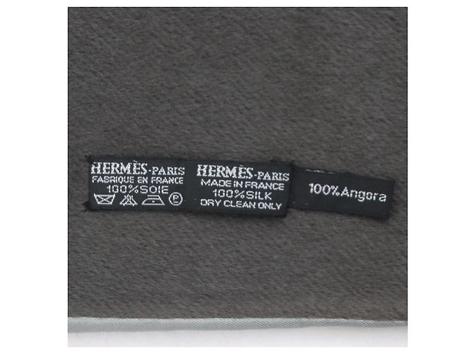 Hermès Hermes Gray Silk Angora Reversible Stole Brown - view 5