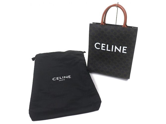 Céline Borsa tote in tela e pelle marrone scuro Celine - vista 2