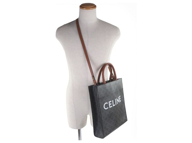 Céline Borsa tote in tela e pelle marrone scuro Celine - vista 3