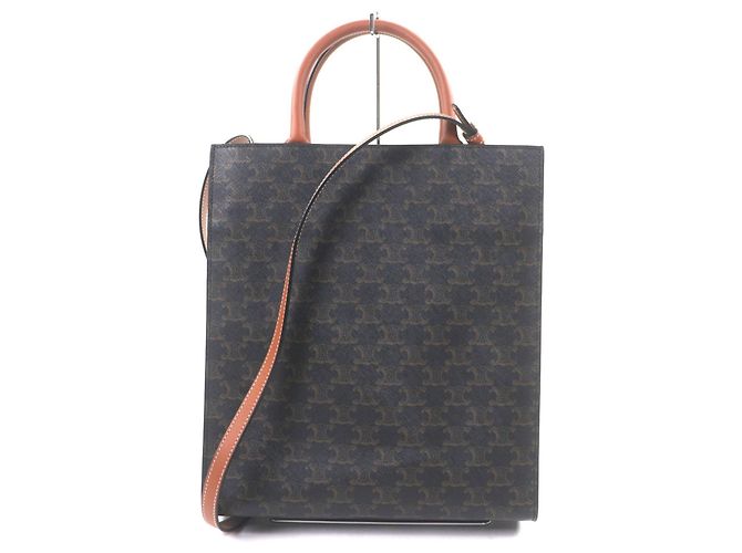 Céline Borsa tote in tela e pelle marrone scuro Celine - vista 4