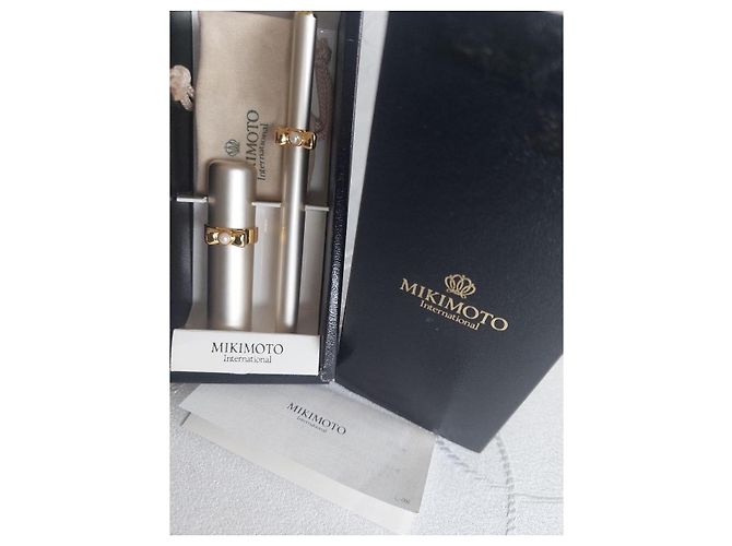 Vintage Mikimoto International Pearl Bow Atomizer & Lippenpinsel Set Golden - Ansicht 2