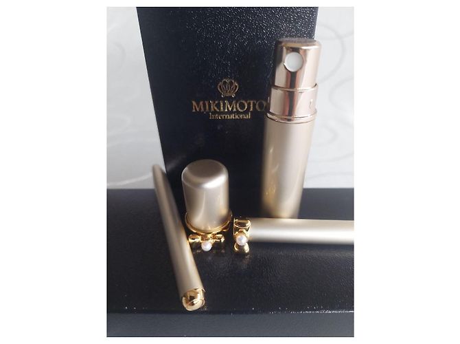Vintage Mikimoto International Pearl Bow Atomizer & Lippenpinsel Set Golden - Ansicht 3