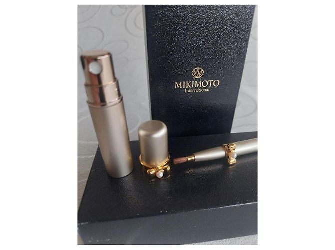 Vintage Mikimoto International Pearl Bow Atomizer & Lippenpinsel Set Golden - Ansicht 4