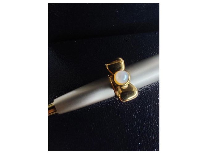 Vintage Mikimoto International Pearl Bow Atomizer & Lippenpinsel Set Golden - Ansicht 5