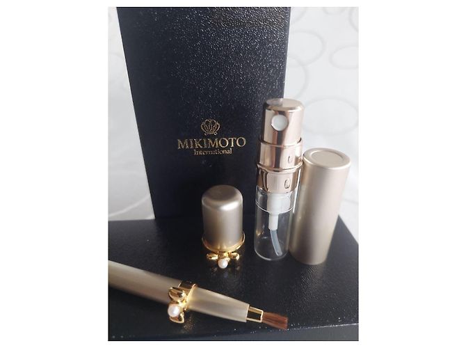 Vintage Mikimoto International Pearl Bow Atomizer & Lippenpinsel Set Golden - Ansicht 6