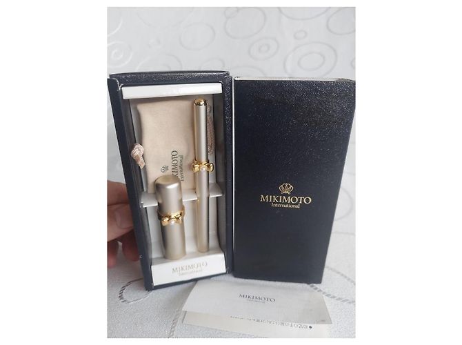 Vintage Mikimoto International Pearl Bow Atomizer & Lippenpinsel Set Golden - Ansicht 7