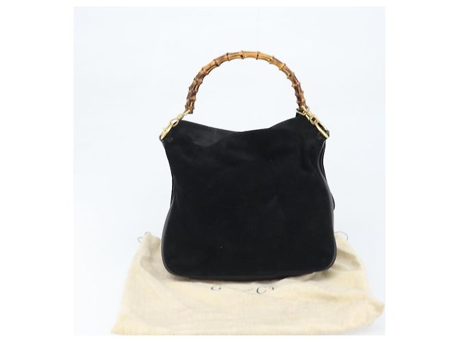 Borsa a mano in suede GUCCI Bamboo 2way Nero Oro 001 2404 1638 Auth 173894 D'oro - vista 12