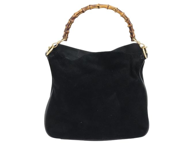 Borsa a mano in suede GUCCI Bamboo 2way Nero Oro 001 2404 1638 Auth 173894 D'oro - vista 13