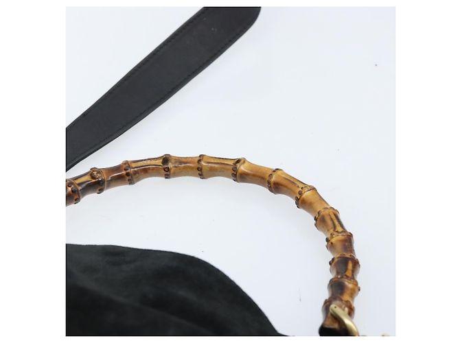 Borsa a mano in suede GUCCI Bamboo 2way Nero Oro 001 2404 1638 Auth 173894 D'oro - vista 14