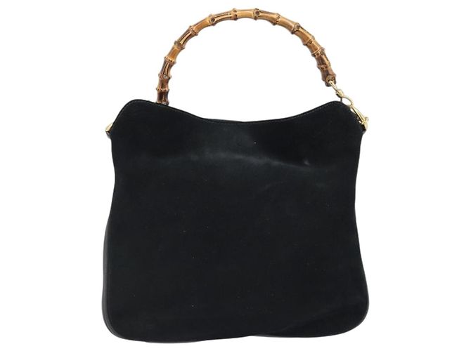 Borsa a mano in suede GUCCI Bamboo 2way Nero Oro 001 2404 1638 Auth 173894 D'oro - vista 2