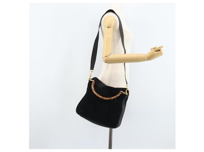 Borsa a mano in suede GUCCI Bamboo 2way Nero Oro 001 2404 1638 Auth 173894 D'oro - vista 24
