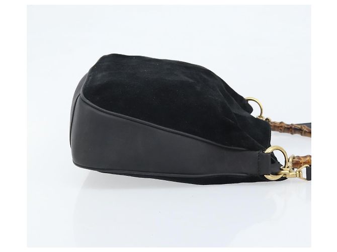 Borsa a mano in suede GUCCI Bamboo 2way Nero Oro 001 2404 1638 Auth 173894 D'oro - vista 3